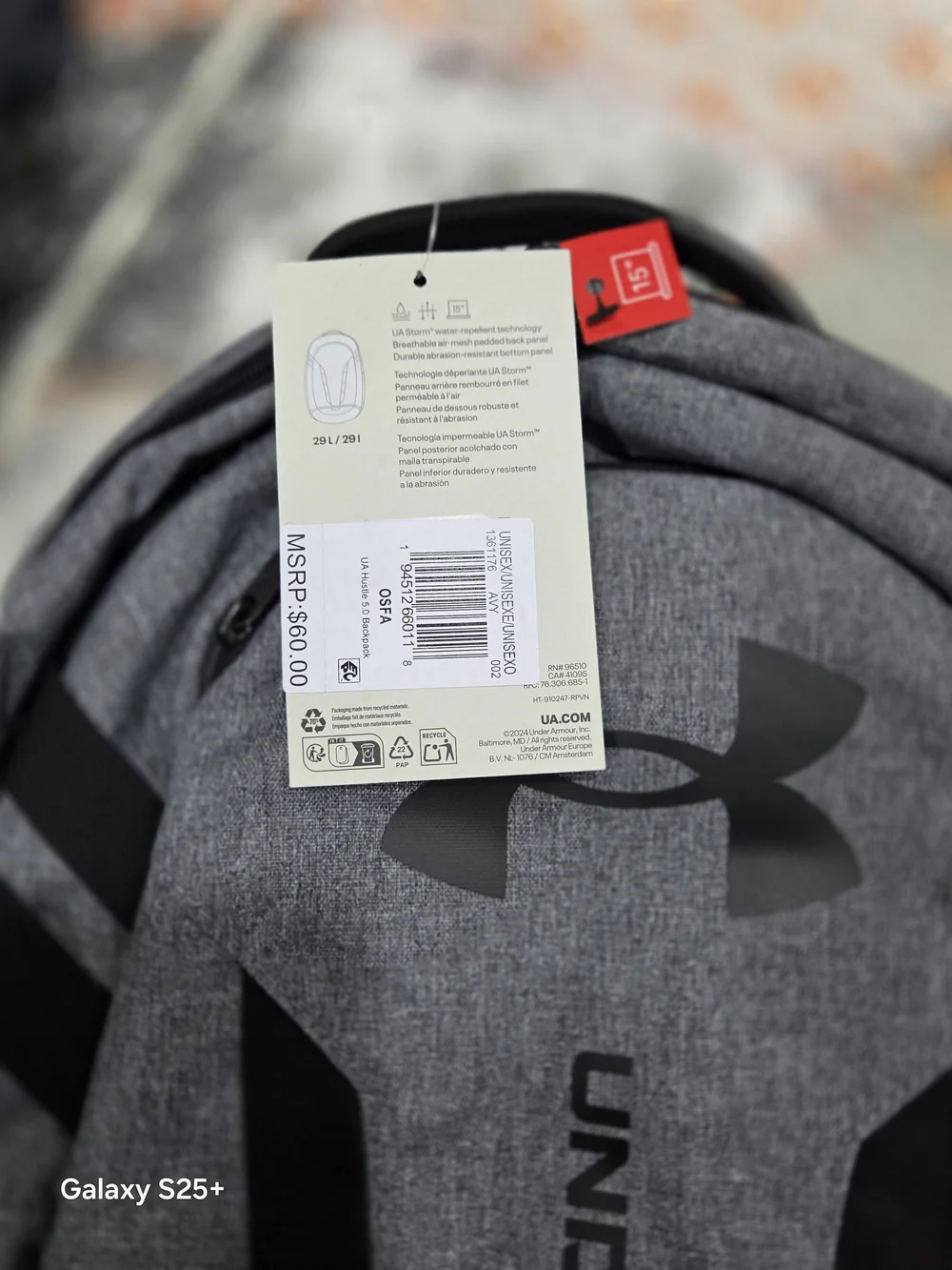 Under Armour Grey and Black Men's Backpack with Storm Protection